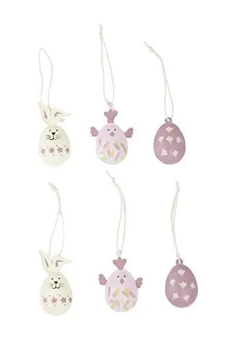 Produktbild: HEITMANN DECO Osteranhänger - Eier, Hühner und Hasen aus Metall zum Aufhängen - Frühling, Ostern, Frühlingsdeko, Osterdeko - Flieder, Malve, Creme, 10 x 10 x 3 cm