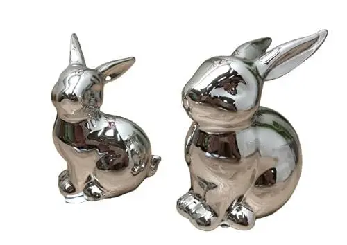 Produktbild: HEITMANN DECO Porzellan Hasen, 2er Set - Silber. - ca. 17cm