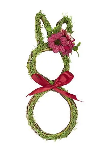 Produktbild: HEITMANN DECO Türkranz Hase mit Schleife und Blume - Tischdeko, Fensterdeko, Wanddeko - Frühling, Ostern, Osterdeko - Grün, Rot, 32 x 14 x 2 cm