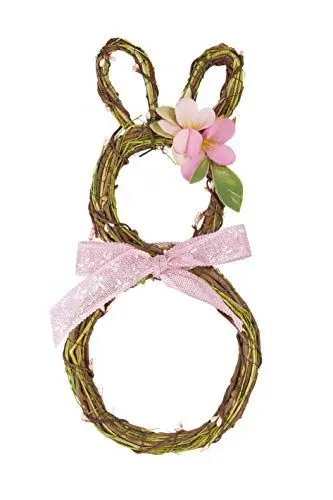 Produktbild: HEITMANN DECO Türkranz Hase mit Schleife und Blume - Tischdeko, Fensterdeko, Wanddeko - Frühling, Ostern, Osterdeko - Natur, Rosa, 32 x 14 x 2 cm