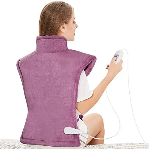 Produktbild: Heizkissen für Rücken Schulter Nacken 60x85cm Wärmekissen mit Abschaltautomatik, Schnelle Erwärmung, mit Taillenriemen, Rückenwärmer Heizdecke 3 Heizstufen, Auto-OFF-Timer, Flanel, Waschbar - Violett