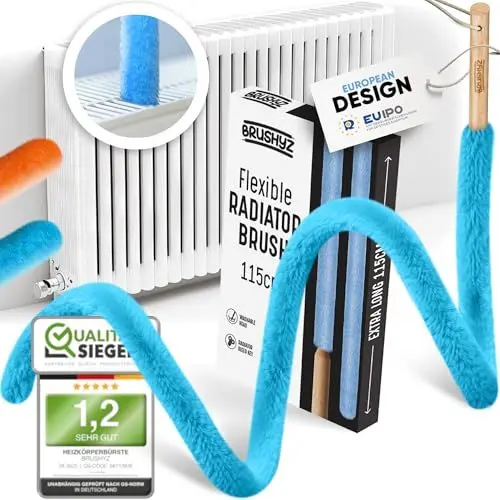 Produktbild: Heizkörperbürste lang 115cm I Die ideale Vorbereitung für die Heizperiode I Heizkörper Reinigungsbürste für besseres Raumklima I Heizungsbürste verbessert die Heizleistung I Heizungsreinigungsbürste