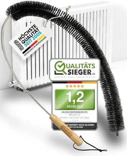 Produktbild: Heizungsbürste (Note 1,2) Heizkörperbürste lang 117cm kratzfrei mit weichen Borsten I Heizkörper Reinigungsbürste für besseres Raumklima I Heizkörper reinigen mit Flexibler Heizungsreinigungsbürste