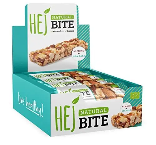 Produktbild: HEJ Bite Bio-Nuss-Riegel - Low-Carb Snack mit Nüssen - Veganer Energieriegel mit Mandeln, Haselnüssen & Erdnüssen - Glutenfrei - Almond & Sea Salt 12 x 40g