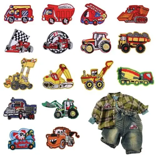 Produktbild: Hejo 16 Stück Patches Zum Aufbügeln Kinder, Baufahrzeug Patch Kit, DIY Bügelflicken, Flicken Zum Aufbügeln, Aufnäher Patches, Bügelbilder für Jeans, T-Shirt, Kleidung, Taschen und Mützen