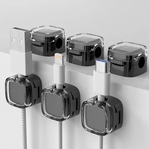 Produktbild: Hejo 6 Stück Kabelhalter Magnetisch, Kabel Organizer, Selbstklebender Kabelclips, Mehrfunktionales Kabelmanagement für Schreibtisch, Nachttisch, Bürobedarf, Ladekabeln, Audiokabel (Schwarz)