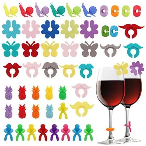 Produktbild: Hejo Glasmarkierer, 50 Stück Glas Markierung, Glasmarker Silikon, Wein Marker, Weinglasmarkierer für Weinglas, Tassen, Trinkglas