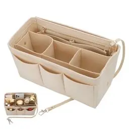 Produktbild: Hejo Handtaschen Organizer, Filz Taschenorganizer, Bag in Bag Organizer, Taschen Organizer Shopper, 27 × 16 × 15 cm Multi-Pocket Handtasche Innentasche für Damen Mädchen (Beige, M)
