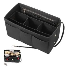 Produktbild: Hejo Handtaschen Organizer, Filz Taschenorganizer, Bag in Bag Organizer, Taschen Organizer Shopper, 27 × 16 × 15 cm Multi-Pocket Handtasche Innentasche für Damen Mädchen (Schwarz, M)