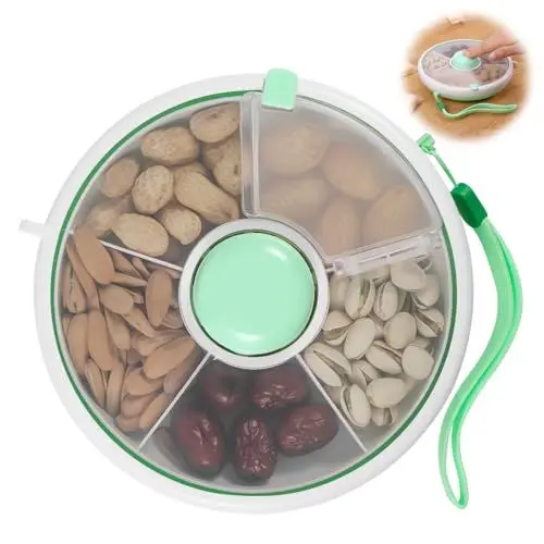 Produktbild: Hejo Snack Spinner, Runde Snackbox Kinder, Rotierender Snack Organizer mit Deckel, Tragbare Snackteller mit Fächern, Snackbehälter für Outdoor, Familien, Party (Grün)