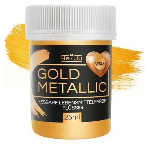 Produktbild: He-Ju Lebensmittelfarbe metallic gold flüssig 25ml, essbares Glitzer für Getränke und Lebensmittel (Gold Metallic, 25ml)