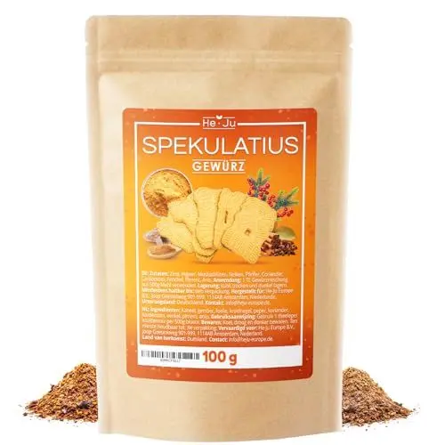Produktbild: He-Ju Spekulatiusgewürz 100g, vegan und glutenfrei und ohne Zuckerzusatz, köstliche Spekulatius Gewürzmischung, ideal für Weihnachtsgebäck und Desserts
