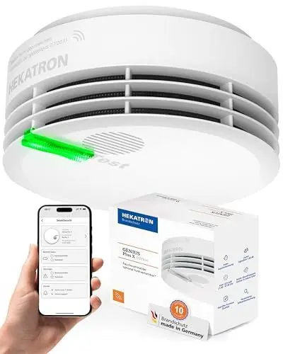 Produktbild: Hekatron Genius Plus X – Rauchmelder 10 Jahre Batterie – optional Funk vernetzbar – Testsieger Stiftung Warentest – Made in Germany – Funkrauchmelder – mehrsprachig – 1 Stück
