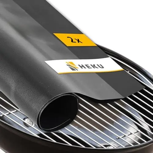Produktbild: HEKU Grillmatte für Gasgrill 2 Stück 40 x 33cm - Grillmatten für Holzkohle Grill Auflage wiederverwendbar - BBQ Matte zuschneidbar Backmatte Grillauflage antihaft Grillunterlage Schutzmatte