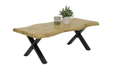 Produktbild: Hela Tische, Baumkantentisch, Couchtisch Gerd, X-Gestell Metall Schwarz, Wabenplatte melaminbeschichtet, Dekor Wildeiche, 110x60cm