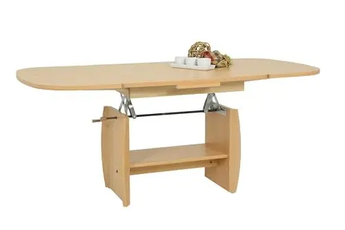 Produktbild: Hela Tische, Funktionscouchtisch Michael, Holzoptik melaminbeschichtet, Dekor Buche, ausziehbar 90-142cm, höhenverstellbar mit Kurbel 52-62cm