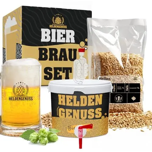 Produktbild: Heldengenuss - Bierbrauset Helles - 5L Bier - (Echtes Brauerlebnis) - Bier brauen Set Mit Videoanleitung - Bier Geschenke für Männer