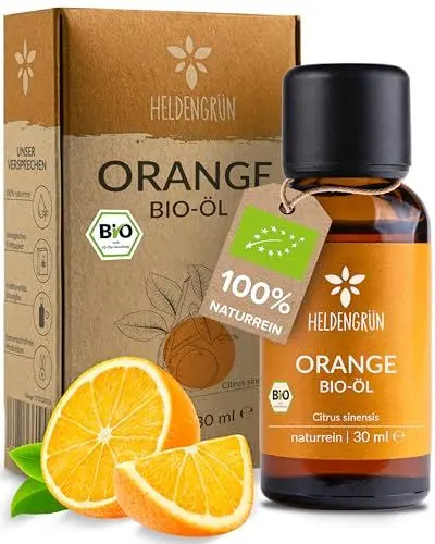 Produktbild: Heldengrün® BIO Orangenöl (100% NATURREIN) Kaltgepresst aus echten Orangen - Orangenöl zum Verzehr - Ätherisches Öl - Duftöl Orange Oil