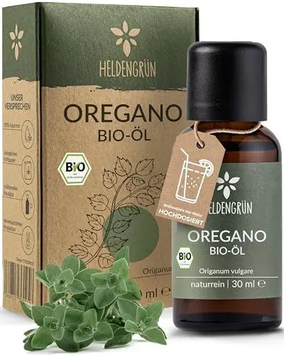 Produktbild: Heldengrün® BIO Oregano Öl (HOCHDOSIERT) mit +82% Carvacrol - Zertifiziertes Lebensmittel zum Einnehmen - Oreganoöl Bio aus Griechenland - Oregano Oil