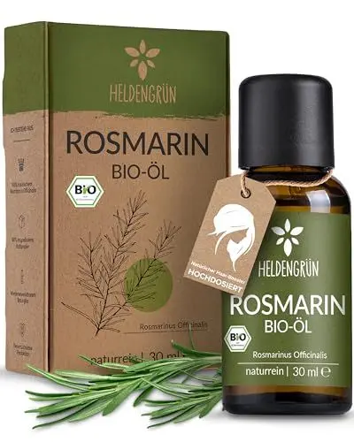 Produktbild: Heldengrün® BIO Rosmarinöl (HOCHDOSIERT) Natürlicher Haar-Booster - 100% naturreines Rosmarin Öl für Haare & Kopfhaut - Ätherisches Rosmarinöl Haare