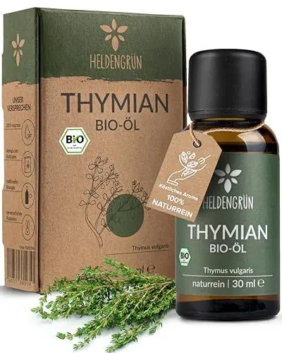Produktbild: Heldengrün® BIO Thymianöl (100% NATURREIN) Zertifiziertes Lebensmittel zum Einnehmen - Thymian Öl aus Griechenland - Ätherische Öle Thymian, Tyhme Oil