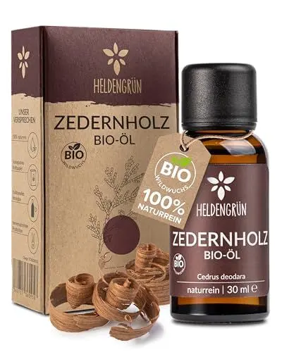 Produktbild: Heldengrün© BIO Zedernholzöl (100% NATURREIN) - Zedernöl Bio aus nachhaltigem Himalaya Zeder - Echter Zedernholz Duft - Ätherische Öle Zedernholz