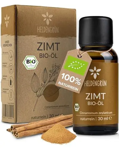 Produktbild: Heldengrün® BIO Zimtöl (100% NATURREIN) Zertifiziertes Lebensmittel zum Einnehmen - Echtes Zimtöl ätherisch - Zimt Öl - Cinnamon Essential Oil
