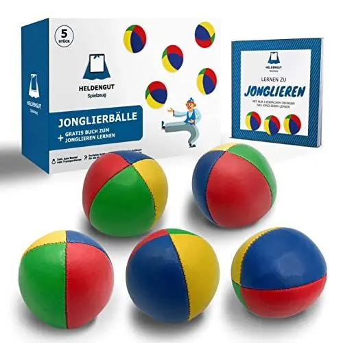 Produktbild: HELDENGUT (5X) geliebte Jonglierbälle für Kinder, Erwachsene, Anfänger & Profis - Perfekt ausbalancierter Jonglierball zum optimalen Jonglieren - Juggling Balls inkl. Jonglierbuch