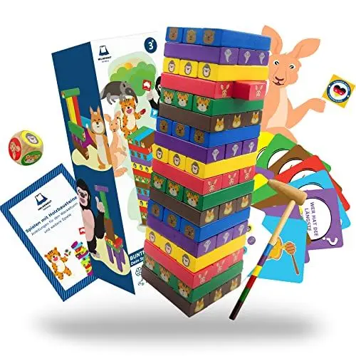 Produktbild: HELDENGUT® geliebter 4in1 Wackelturm Holz für Kinder ab 3 Jahre - Stapelspiel aus hochwertigem Stapelturm - Montessori Spielzeug ab 3 Jahre für Mädchen & Junge