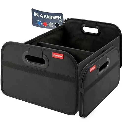 Produktbild: HELDENWERK Auto Kofferraumtasche faltbar - verstärkt & stabil - Kofferraum-Organizer Einkaufstasche zur praktischen Aufbewahrung - Antirutsch Auto Faltbox, Kofferraumbox (Schwarz)
