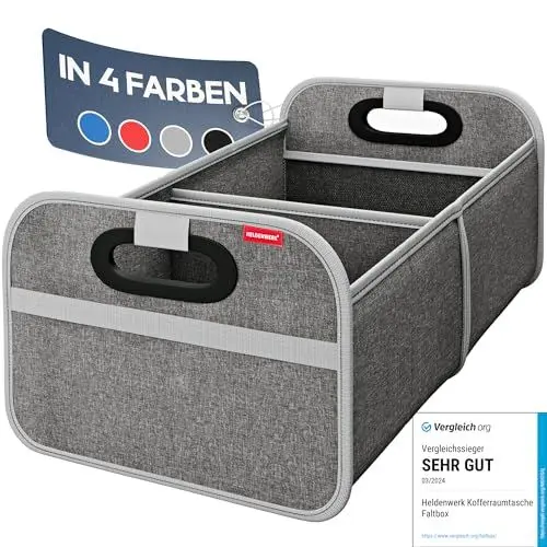 Produktbild: HELDENWERK Kofferraumtasche faltbar mit Anti-Rutsch-Klett - Kofferraum-Organizer, Auto Faltbox, Einkaufstasche - verstärkt und stabil