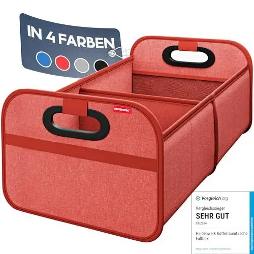 Produktbild: HELDENWERK Kofferraumtasche faltbar mit Anti-Rutsch-Klett - Kofferraum-Organizer, Auto Faltbox, Einkaufstasche - verstärkt und stabil