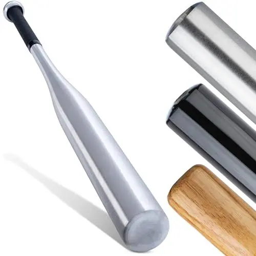 Produktbild: HELDENWERK Baseballschläger aus Holz oder Aluminium - Solide verarbeitet (Silber (Aluminium), Rutschfester Griff 31 Zoll