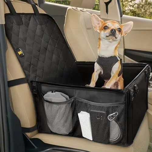 Produktbild: HELDENWERK Extra Stabiler Hunde Autositz -Verstärkte Wände und 5 Gurte - Wasserdichter Hundeautositz für Rück- und Vordersitz (Schwarz, Standardgröße)