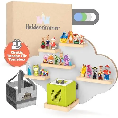 Produktbild: Heldenzimmer - Tonie Regal Wolke Grau (GRATIS Tragetasche) - Für Toniebox Regal bis 20 Figuren - Mädchen und Junge - Perfekte Tonie Aufbewahrung im Kinderzimmer