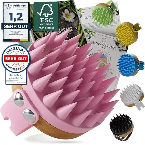 Produktbild: HELDSON® Premium Kopfhaut Massagebürste - FSC®100% - Kopfmassage Bürste - Scalp Massager Brush - Haar Massagebürste Haare - Hair Care Kopfhaut Peeling - Kopf Massage - Scalp Scrub (Perlrosa)