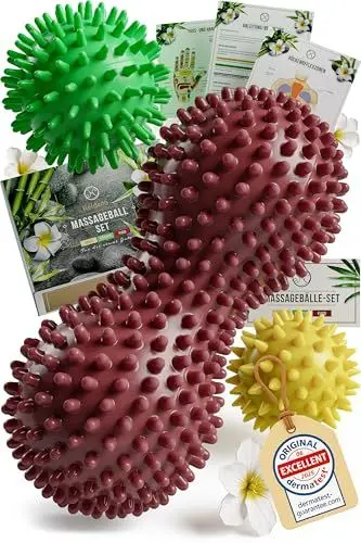 Produktbild: HELDSON® Premium Massageball 3er Set inkl. Peanut ball - Igelball Fußmassage hart - Noppenball - Igelbälle klein - Faszienball Rücken - Massage Ball Faszien - Massageball Fuß - Stachelball Noppen