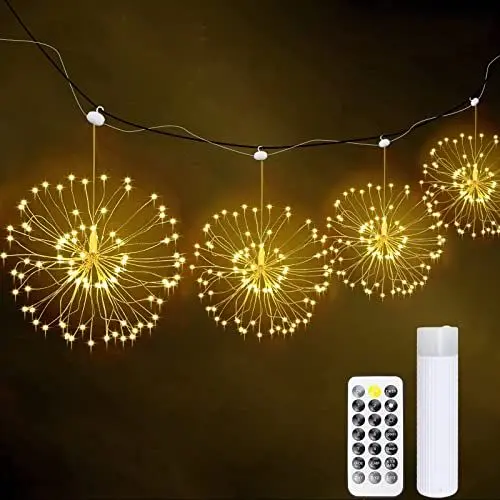 Produktbild: HELESIN Lichterkette Batterie, 480 LED feuerwerk Licht mit Timer und 8 Modi, IP67 Wasserdicht Lichterketten für Außen und Innen, Warmweiß Weihnachtsbeleuchtung für Weihnachten Deko und Hochzeit Deko