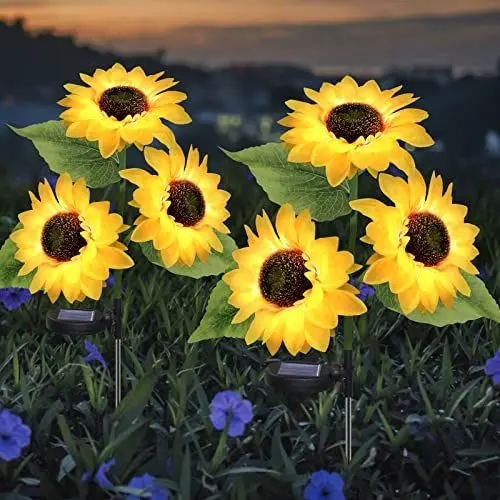 Produktbild: HELESIN Solarlampen für Außen Garten 2 Stück, Solarleuchten für Außen mit 3 Solar Sonnenblumen und 20 LEDs, IP65 Wasserdichte Solar Blumen für Außen, Gartendeko für Draußen Muttertagsgeschenk