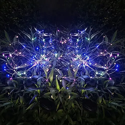 Produktbild: HELESIN Solarleuchten für Außen Garten 2 Stück, 2 Beleuchtungsmodi Gartendeko für Draußen wetterfest, 105 LED Solar Feuerwerk Gartenlichter, Solarlampen für Außen für Wege, Hof Deko (Mehrfarbig)