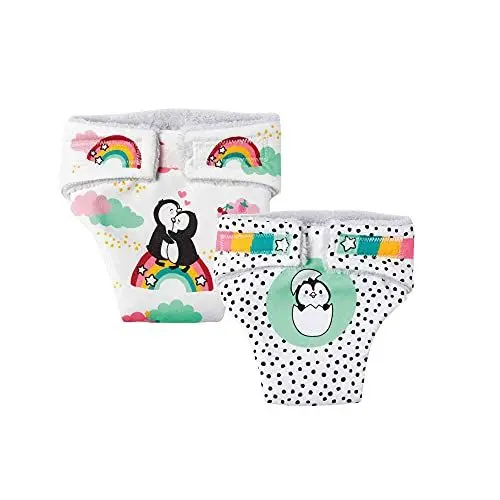 Produktbild: Heless 120 - Stoff-Windeln für Puppen im Pinguin Pünktchen Design, 2 Stück mit Klettverschluss, Größe 35 - 45 cm Mehrfarbig