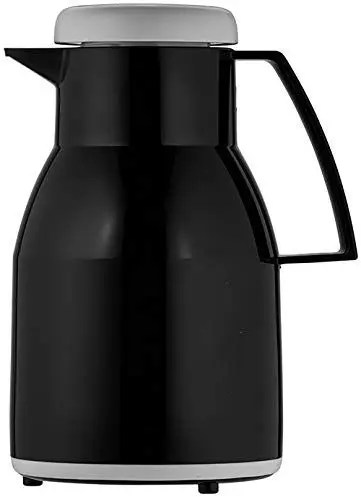 Produktbild: Helios Wash Thermoskanne Schwarz 1L - 6h Heiß - Hält Getränke heiß & kalt– 100% dichter Drehverschluss – Spülmaschinenfest – Doppelwandiger Glaseinsatz