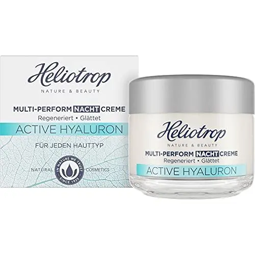 Produktbild: Heliotrop Anti-Aging Nachtpflege für jeden Hauttyp, Vegane Naturkosmetik, Regeneriertes und geglättetes Hautbild, Multi-Perform Nachtcreme mit natürlicher Hyaluronsäure, Active Hyaluron, 1 x 50 ml