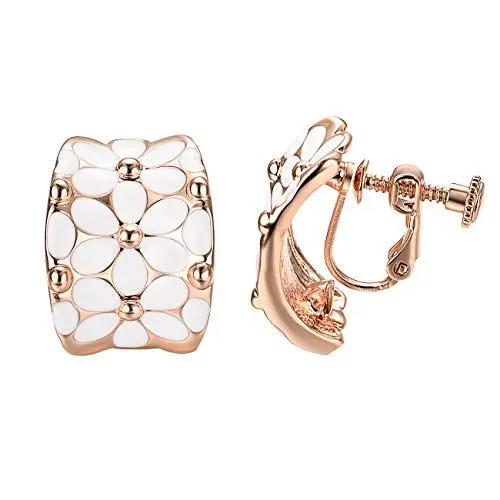 Produktbild: Helix Ohrclips Nicht Piercing ohrringe Damen Weiße Blumen Rosévergoldeter verstellbarer Ohrclip