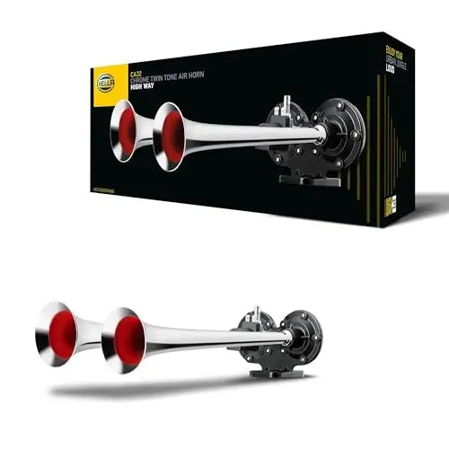 Produktbild: HELLA Drucklufthorn - LKW Hupe - Fanfare - CA32-24V - 115dB(A) - 370Hz-415Hz - Hochton/Tiefton - elektrisch-pneumatisch - ECE - Stecker: Flachstecker - 3PB 013 410-061
