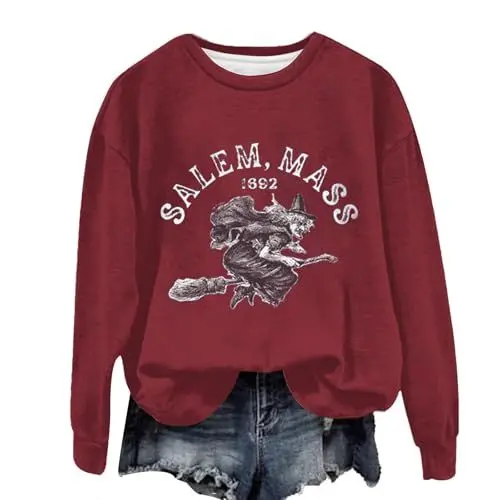 Produktbild: Hellblauer Pullover Damen Pullover Senioren Damen Lockeres Sweatshirt-Oberteil mit Kapuze und blutigem Aufdruck für Damen, langärmelig Feinstrick Pulli Damen Pullover Damen Royalblau (Wine, XXL)