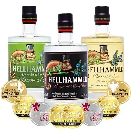 Produktbild: Hellhammer Gin Magnum Paket, 3 Flaschen Gin à 0,5 Liter 3 Gold prämierte Gins, für ein Gin Tasting, Gin Geschenkset, für die Bar. 3 x 0,5 Liter Gin