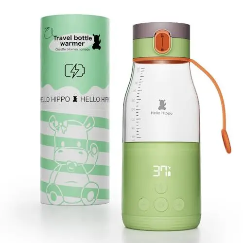 Produktbild: HELLO HIPPO® Premium Flaschenwärmer Nomade, tragbar, USB, 300 ml - kabellos auf Batterie - ideal Reise - wärmt Milch und Wasser - Graduierung /30 ml - Temperatur einstellbar 37 bis 50°C + Haltezeit