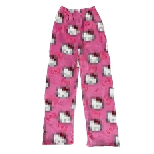 Produktbild: Hello K-T Fans Pyjama Hose Kinder Schlafanzug Pyjamas Hosen Kinder Lang Flanell Schlafhose Weich Kawaii Pyjamas Bequeme Schlafanzughose Anime Cartoon Casual Home Herbst-Winter Rosa 150