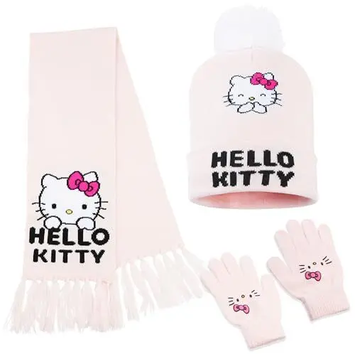 Produktbild: Hello Kitty Mädchen Mütze, Handschuhe & Schal Set - Geschenke für Mädchen